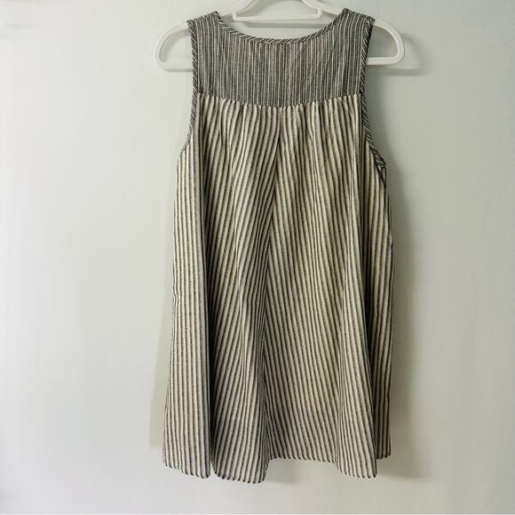 Hem & Thread Striped Dress Tie Round Neck Sleeveless Cotton Gray Boho M - Picture 2 of 10